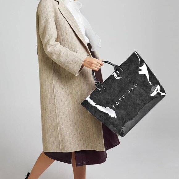 PVC Tote Bag Large Capacity Waterproof Fashion Shopping Travel Hobo Bag - Picture 6 of 7